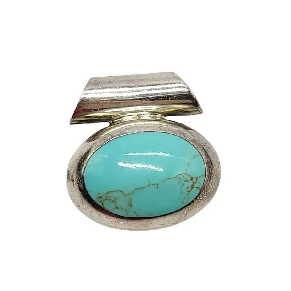 .925 Sterling Silver Mexican Mexico Blue Turquoise Pendant Vintage